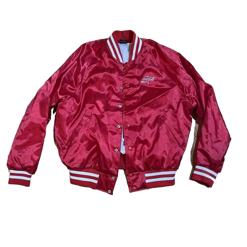 VTG Aristo Jac Coca Cola Coke Bomber Jacket Mens Large L Red Satin Made USA 80s